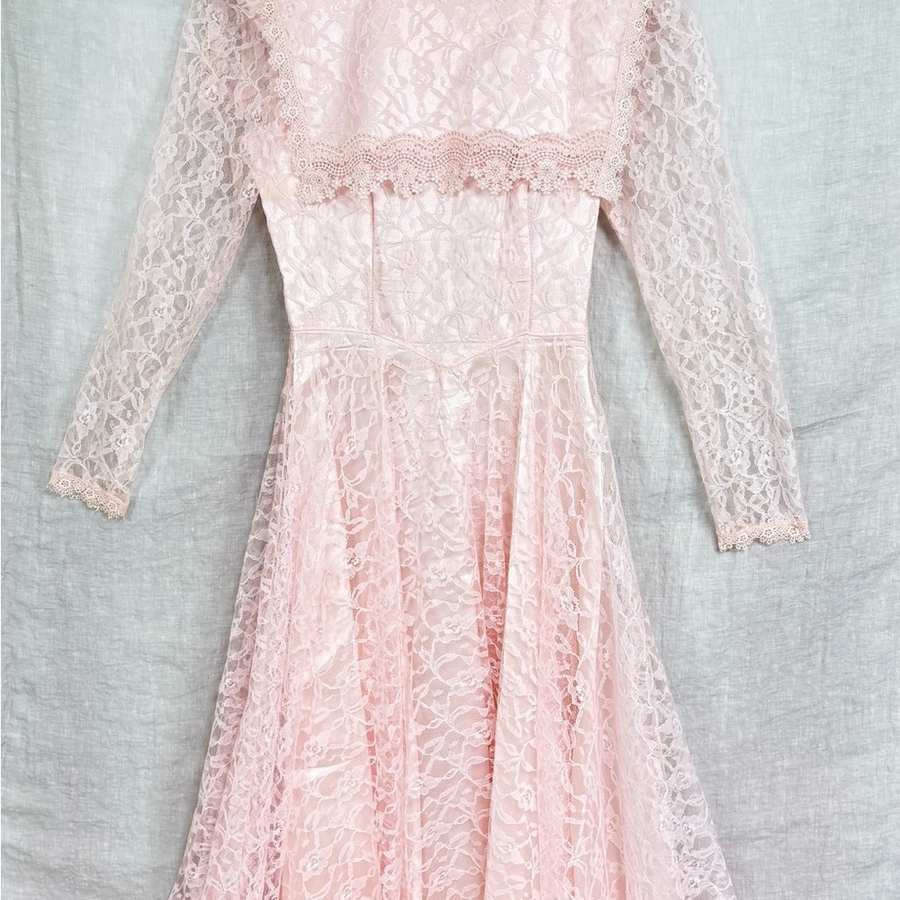 Vintage Jo-Ed‎ Sophisticates Pink Lace Maxi Dress Capelet Collar Long Sleeve 5/6